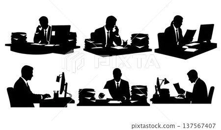 Black Solid Agents Messy Desk Silhouettes Set of Six Black Solid Agents Messy Desk Silhouettes Set of Six 137567407