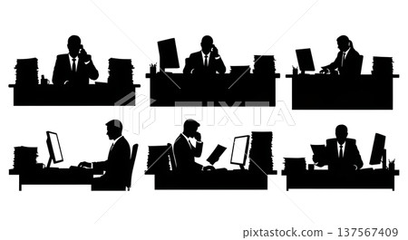 Black Solid Agents Messy Desk Silhouettes Set of Six Black Solid Agents Messy Desk Silhouettes Set of Six 137567409