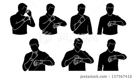 Black Solid Agents Looking Smartwatch Silhouettes Set of Six 137567418