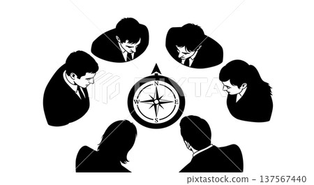 Black Solid Agents Looking Compass Silhouettes Set of Six 137567440