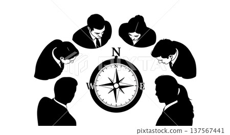 Black Solid Agents Looking Compass Silhouettes Set of Six 137567441