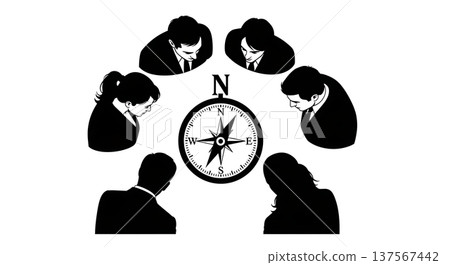 Black Solid Agents Looking Compass Silhouettes Set of Six 137567442