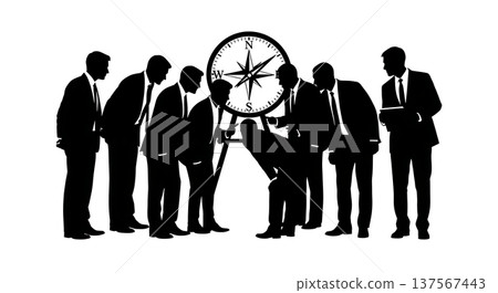 Black Solid Agents Looking Compass Silhouettes Set of Six 137567443