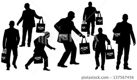 Black Solid Agents Holding Tote Bag Silhouettes Set of Six Black Solid Agents Holding Tote Bag Silhouettes Set of Six 137567456