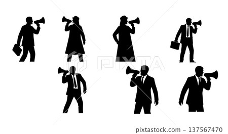 Black Solid Agents Holding Megaphone Silhouettes Set of Six Black Solid Agents Holding Megaphone Silhouettes Set of Six 137567470