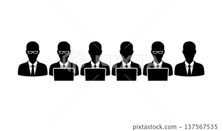 Black Solid Agents With Glasses Silhouettes Set of Six 137567535