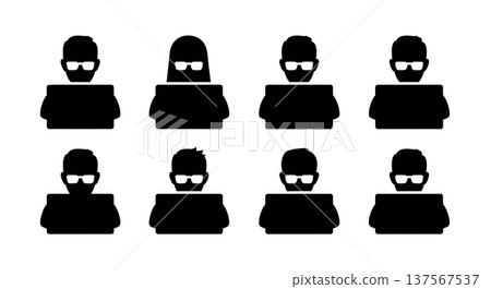 Black Solid Agents With Glasses Silhouettes Set of Six 137567537