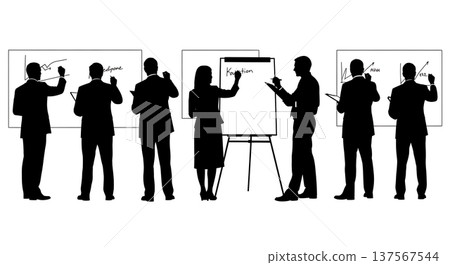 Black Solid Agents Writing Whiteboard Silhouettes Set of Six Black Solid Agents Writing Whiteboard Silhouettes Set of Six 137567544