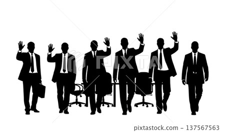 Black Solid Agents Waving Goodbye Silhouettes Set of Six on White Background 137567563