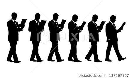 Black Solid Agents Walking Reading Silhouettes Set of Six Black Solid Agents Walking Reading Silhouettes Set of Six 137567567