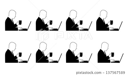 Black Solid Agents Typing Holding Cup Silhouettes Set of Six Black Solid Agents Typing Holding Cup Silhouettes Set of Six 137567589