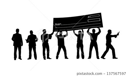Black Solid Agents Holding Check Silhouettes Set of Six Black Solid Agents Holding Check Silhouettes Set of Six 137567597