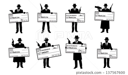 Black Solid Agents Holding Check Silhouettes Set of Six Black Solid Agents Holding Check Silhouettes Set of Six 137567600
