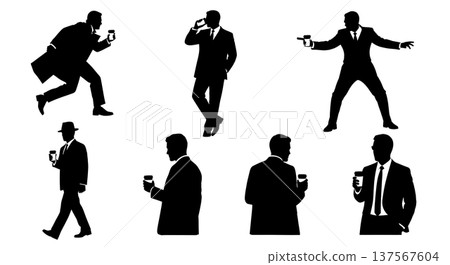 Black Solid Agents Holding Coffee Silhouettes Set of Six 137567604