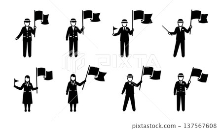 Black Solid Agents Holding Flag Silhouettes Set of Six Black Solid Agents Holding Flag Silhouettes Set of Six 137567608