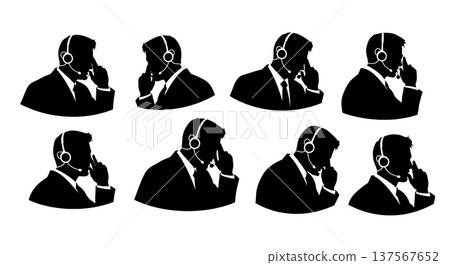 Black Solid Agents Talking Headset Silhouettes Set of Six 137567652