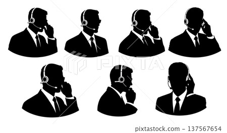 Black Solid Agents Talking Headset Silhouettes Set of Six Black Solid Agents Talking Headset Silhouettes Set of Six 137567654