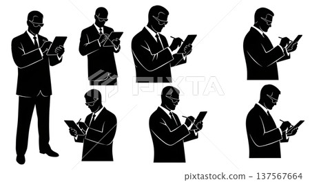 Black Solid Agents Tablet Stylus Silhouettes Set of Six 137567664