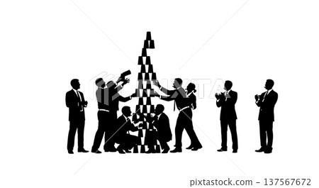 Black Solid Agents Stacking Paper Cups Silhouettes Set of Six on White Background 137567672
