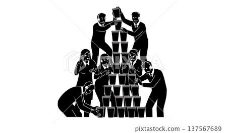 Black Solid Agents Stacking Paper Cups Silhouettes Set of Six on White Background Black Solid Agents Stacking Paper Cups Silhouettes Set of Six on White Background 137567689