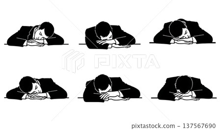 Black Solid Agents Sleeping Desk Silhouettes Set of Six 137567690