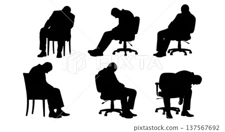 Black Solid Agents Slouching Chair Silhouettes Set of Six Black Solid Agents Slouching Chair Silhouettes Set of Six 137567692