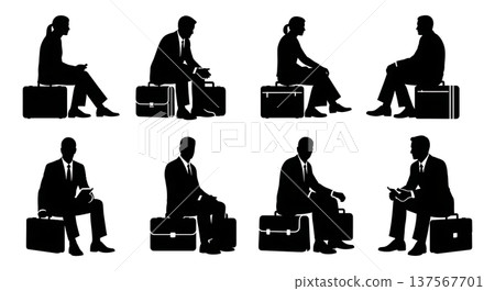 Black Solid Agents Sitting Briefcase Silhouettes Set of Six Black Solid Agents Sitting Briefcase Silhouettes Set of Six 137567701