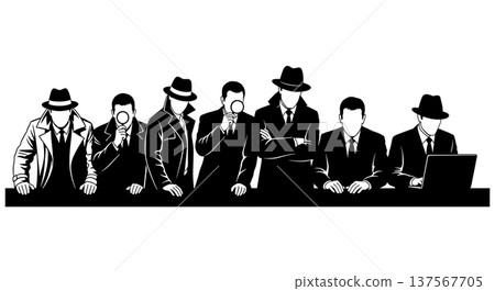 Black Solid Agents Sitting Edge Desk Silhouettes Set of Six 137567705