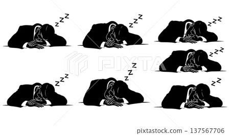 Black Solid Agents Sleeping Desk Silhouettes Set of Six 137567706