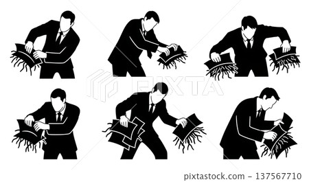 Black Solid Agents Shredding Paper Silhouettes Set of Six 137567710
