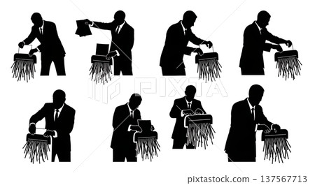 Black Solid Agents Shredding Paper Silhouettes Set of Six Black Solid Agents Shredding Paper Silhouettes Set of Six 137567713