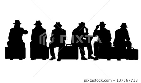 Black Solid Agents Sitting Briefcase Silhouettes Set of Six Black Solid Agents Sitting Briefcase Silhouettes Set of Six 137567718