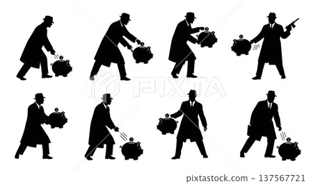 Black Solid Agents Piggy Bank Silhouettes Set of Six Black Solid Agents Piggy Bank Silhouettes Set of Six 137567721