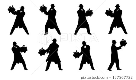 Black Solid Agents Piggy Bank Silhouettes Set of Six Black Solid Agents Piggy Bank Silhouettes Set of Six 137567722