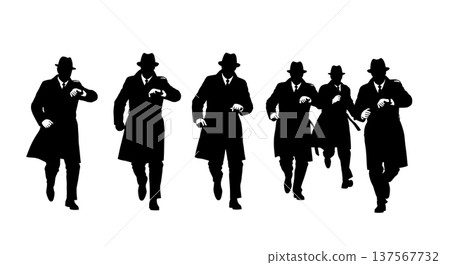 Black Solid Agents Running Late Silhouettes Set of Six Black Solid Agents Running Late Silhouettes Set of Six 137567732
