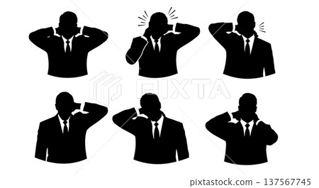 Black Solid Agents Rubbing Neck Silhouettes Set of Six 137567745
