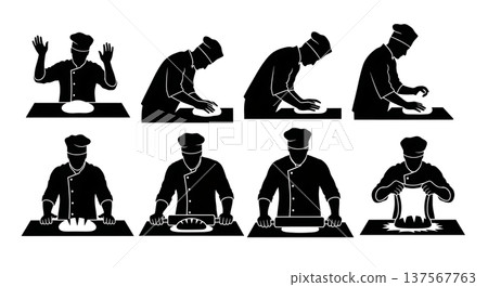 Black Solid Baker Kneading Dough Silhouettes Set of Six Black Solid Baker Kneading Dough Silhouettes Set of Six 137567763