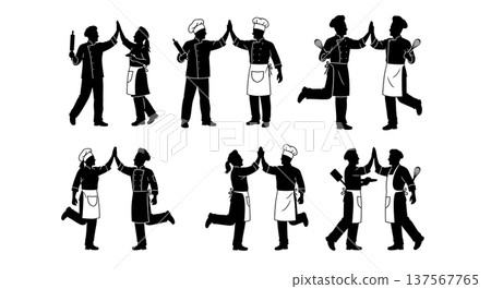 Black Solid Bakers High-Fiving Set of Six on White Background 137567765