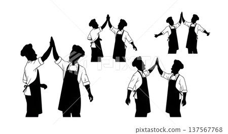 Black Solid Bakers High-Fiving Set of Six on White Background Black Solid Bakers High-Fiving Set of Six on White Background 137567768