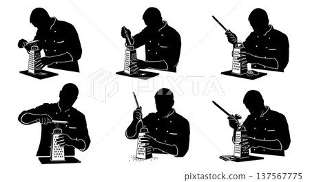 Black Solid Bakers Grating Ingredients Set of Six on White Background Black Solid Bakers Grating Ingredients Set of Six on White Background 137567775