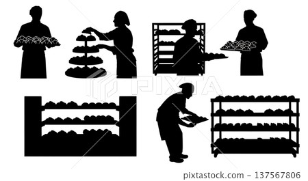 Black Solid Bakers Displaying Croissants Set of Six on White Background 137567806