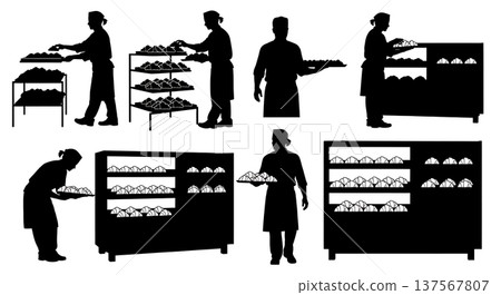 Black Solid Bakers Displaying Croissants Set of Six on White Background 137567807