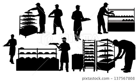 Black Solid Bakers Displaying Croissants Set of Six on White Background 137567808