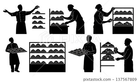 Black Solid Bakers Displaying Croissants Set of Six on White Background 137567809
