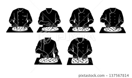 Black Solid Bakers Dimpling Focaccia Set of Six on White Background Black Solid Bakers Dimpling Focaccia Set of Six on White Background 137567814