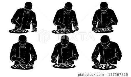 Black Solid Bakers Dimpling Focaccia Set of Six on White Background 137567816