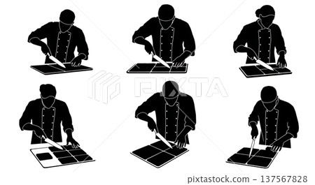 Black Solid Bakers Cutting Brownies Set of Six on White Background 137567828