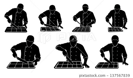 Black Solid Bakers Cutting Brownies Set of Six on White Background Black Solid Bakers Cutting Brownies Set of Six on White Background 137567839