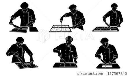 Black Solid Bakers Cutting Brownies Set of Six on White Background 137567840