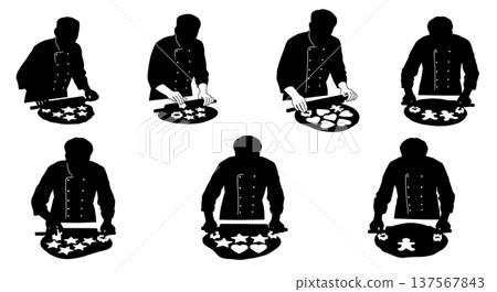 Black Solid Bakers Using Cookie Cutters Set of Six on White Background Black Solid Bakers Using Cookie Cutters Set of Six on White Background 137567843